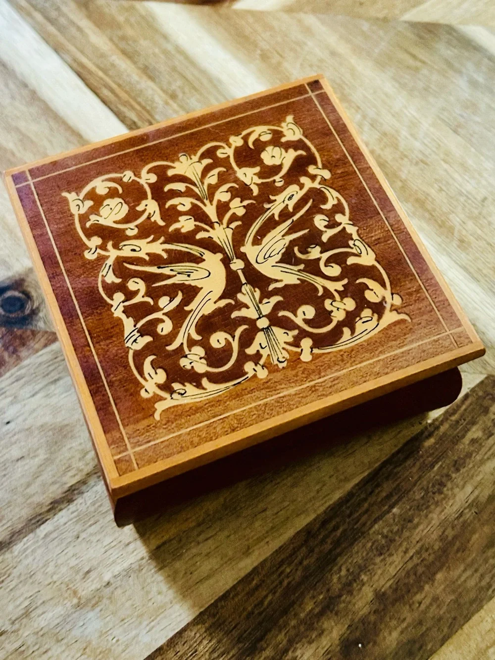 Vintage Wooden Jewelry Box, Wood Jewelry Box with Mirror, Handmade Wood Keepsake
